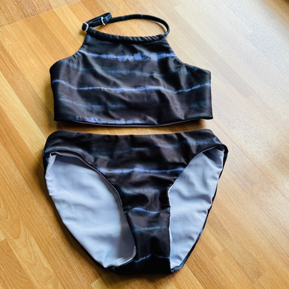 Zella tie dye black bikini size 8
